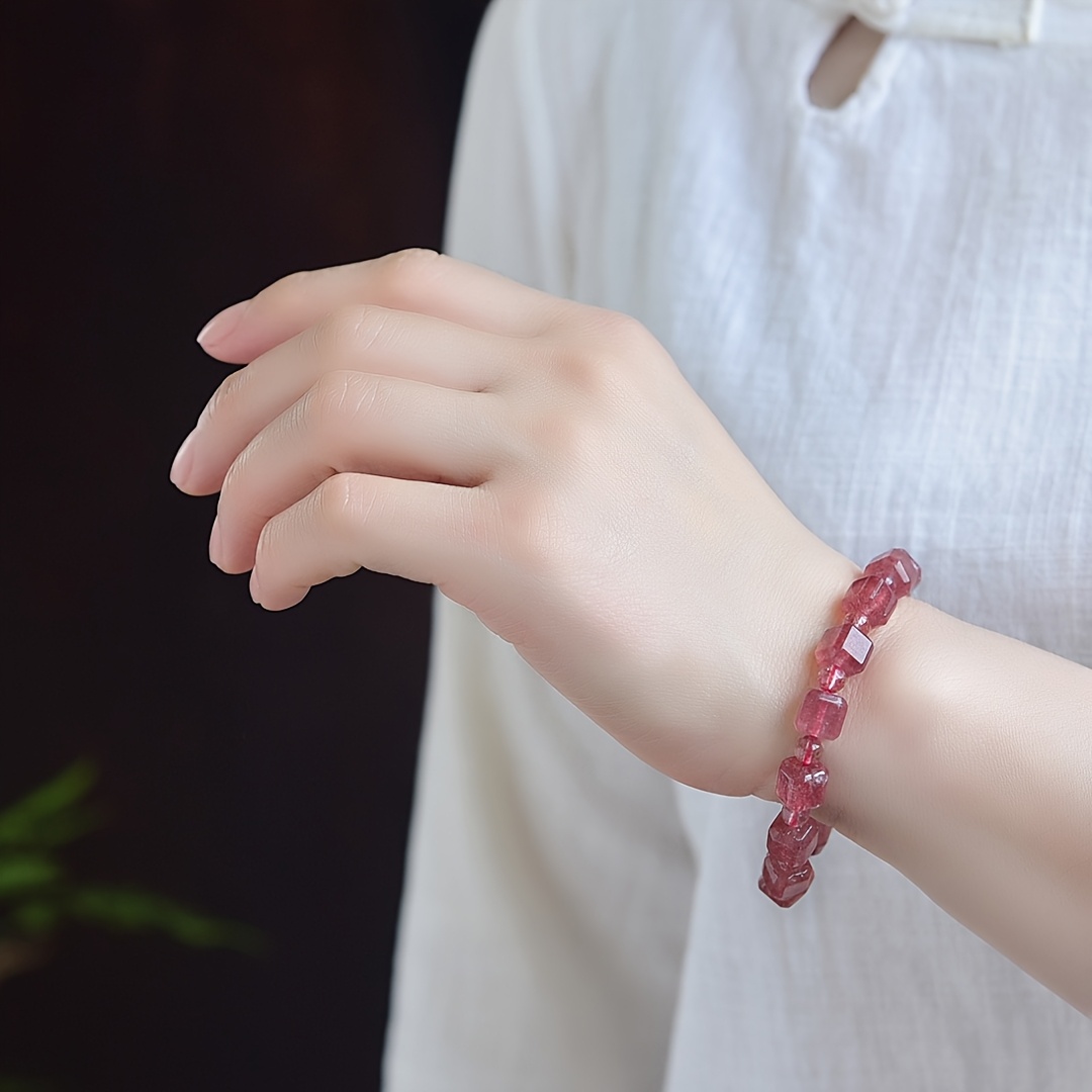 Strawberry Quartz Square Bead Bracelet - Boho Style